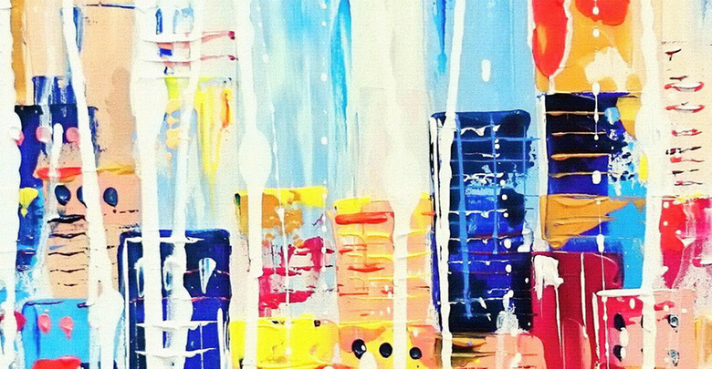 美式现代时尚炫彩城市风景抽象装饰画(图片编