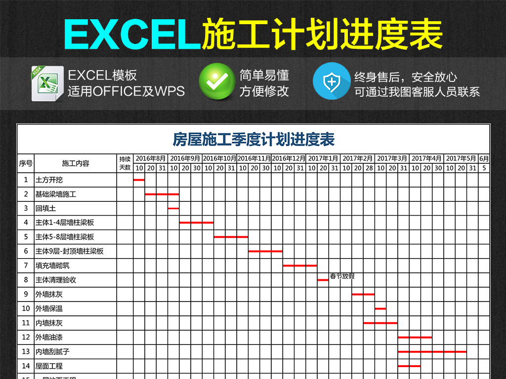 房屋施工季度计划进度表Excel表格模板