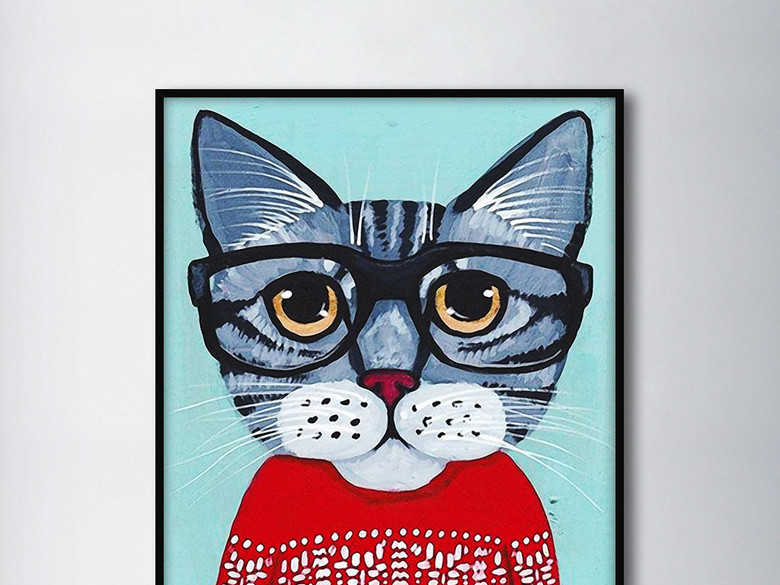 穿红毛衣的猫先生北欧可爱简约家居装饰画(图