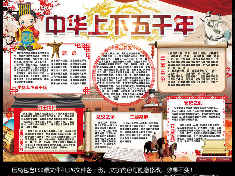 中华上下五千年小报历史朝代读书手抄报小报(