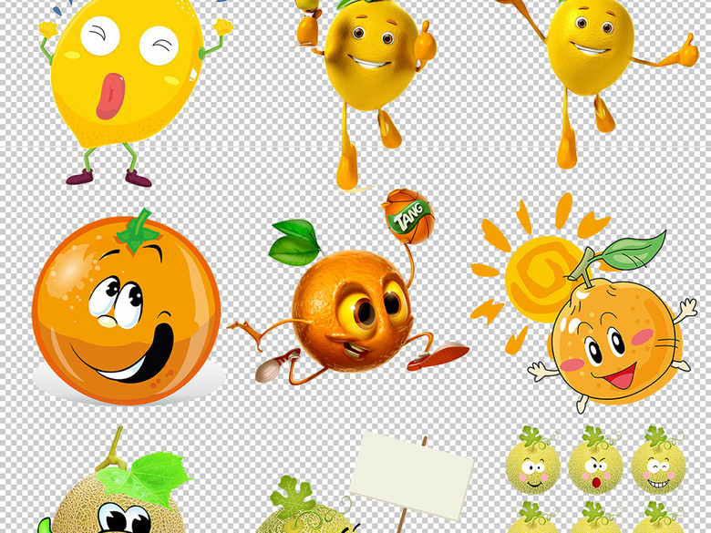 手绘卡通水果表情包png设计元素素材模板(图片