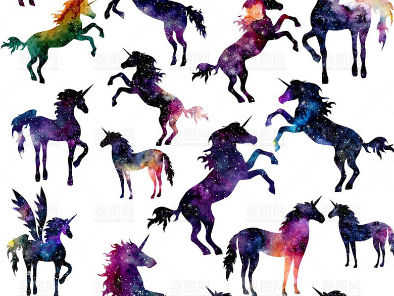 水彩梦话独角兽飞马PSD素材(图片编号:16319