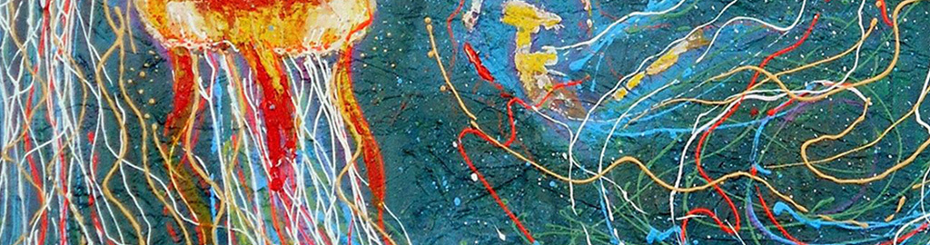 简约创意红色水母海洋生物绘画装饰画
