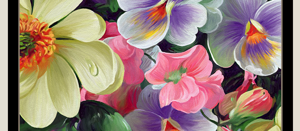 原创手绘花卉油画唯美客厅三联装饰画