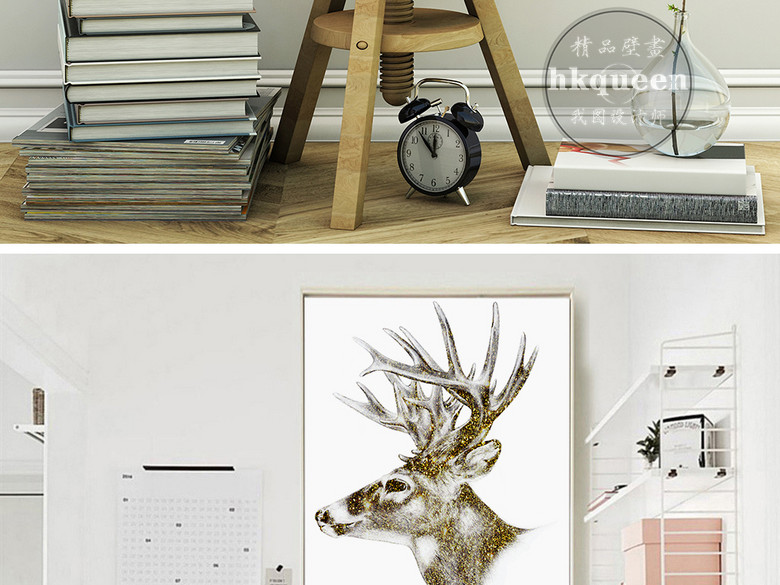现代简约手绘鹿鹿角时尚富贵大气装饰画