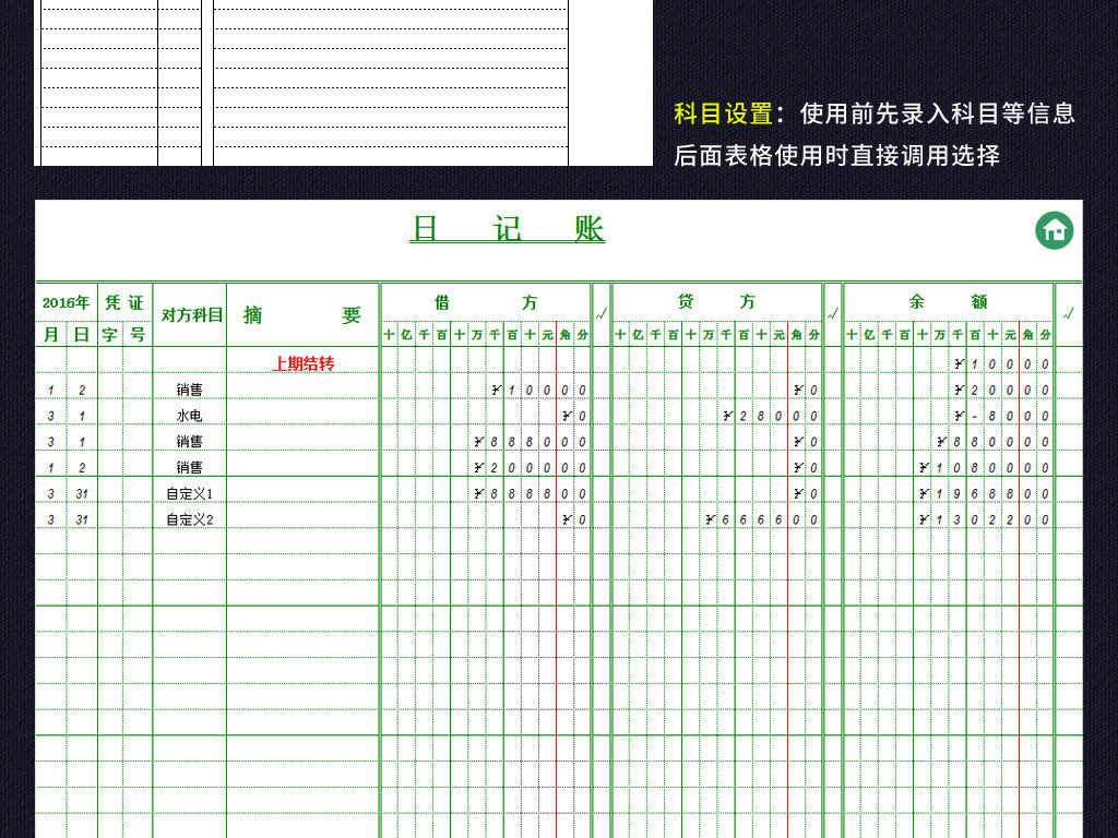收入帐表