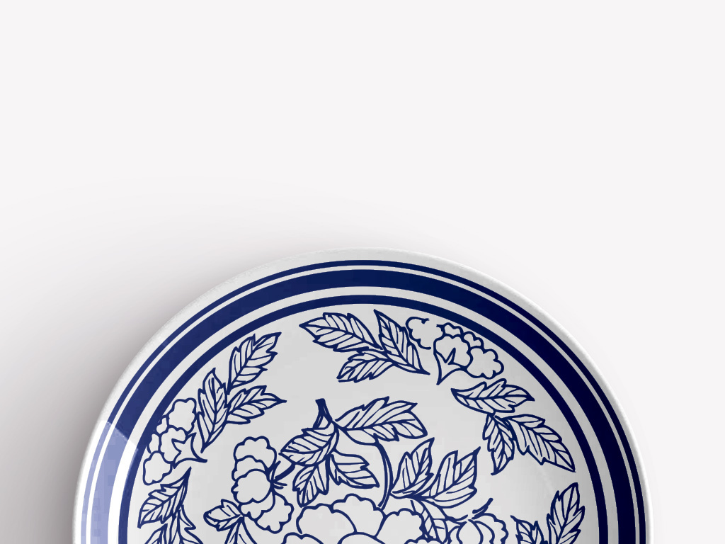 中国传统牡丹青花瓷圆盘图案