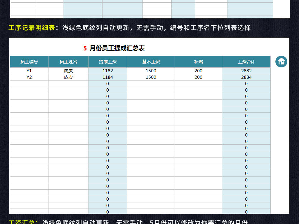 员工计件工资管理系统表格excel模板