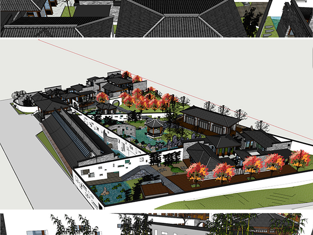 江南古典苏式园林庭院SU模型