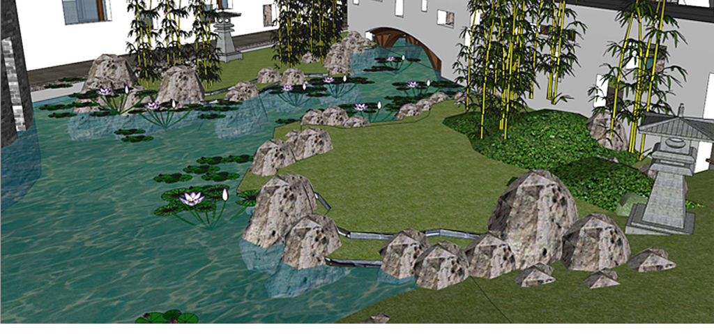 江南古典苏式园林庭院SU模型