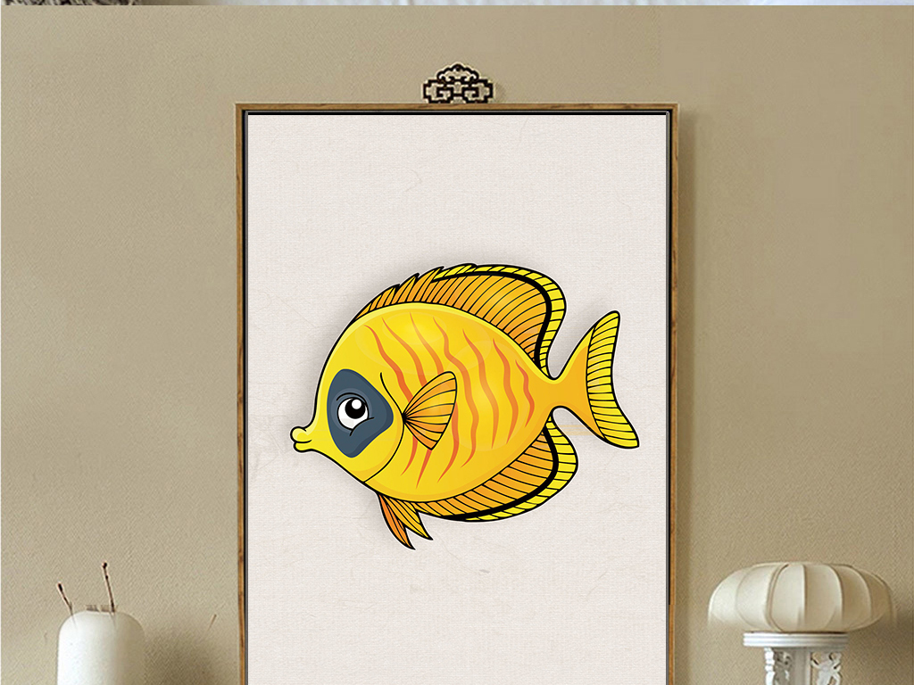 简约风格呆萌手绘金鱼动物儿童房装饰画素材下载