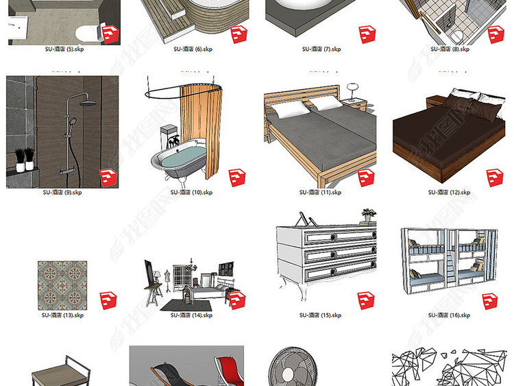 精选客栈民宿旅馆家具SU模型