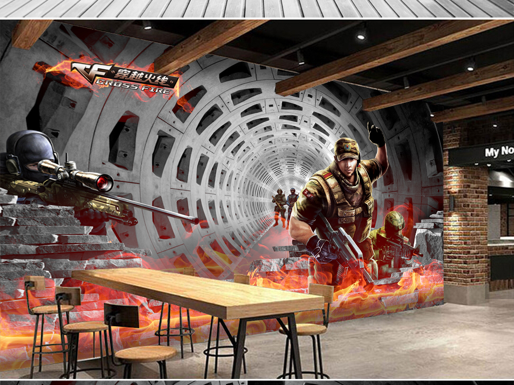 CF穿越火线网吧壁画游戏厅3D背景墙