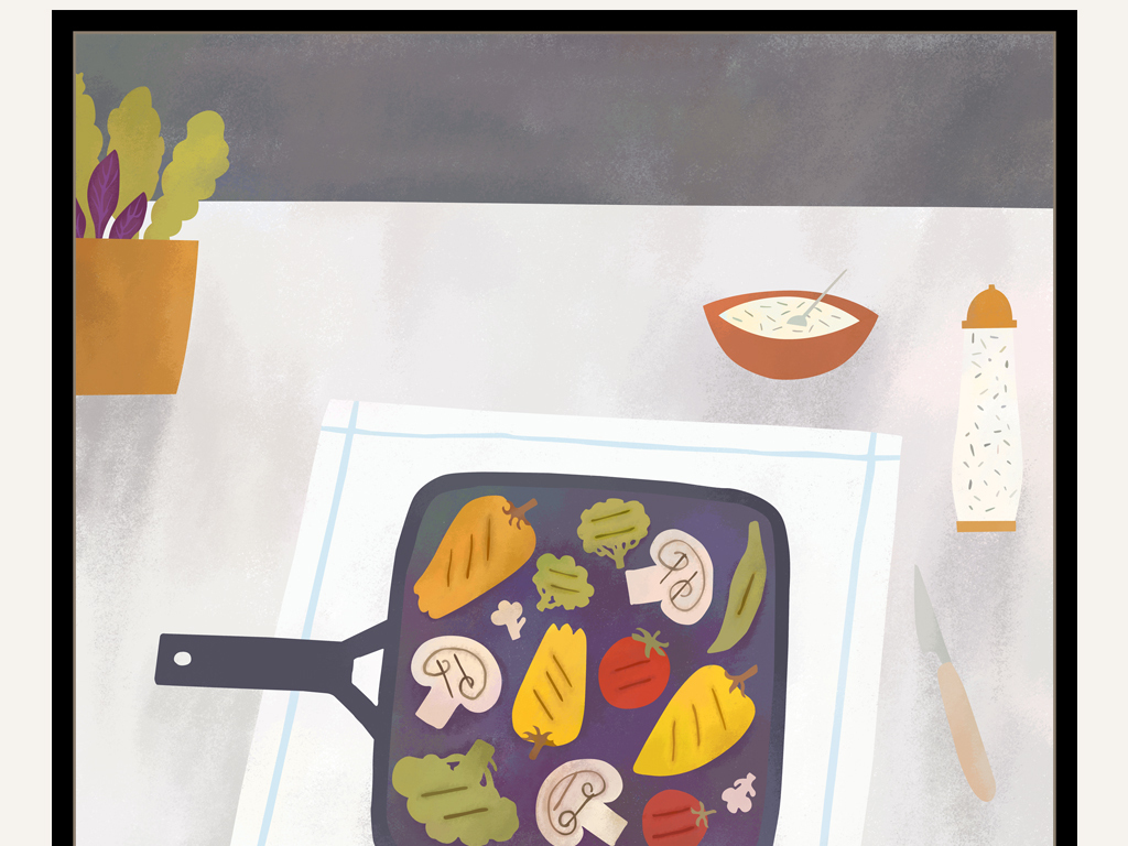 北欧简约小清新花草美食餐厅三联艺术装饰画