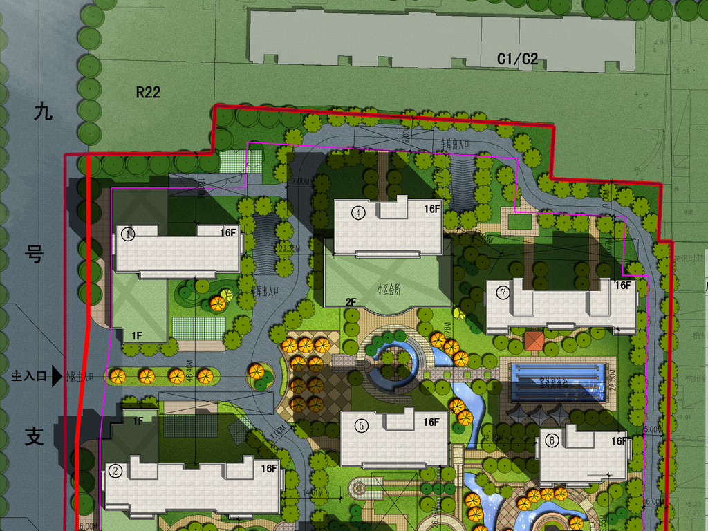 高档住宅小区景观规划PSD分层彩色平面图