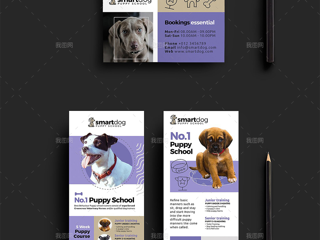 宠物医院学校宣传海报三折页宣传单名片卡片