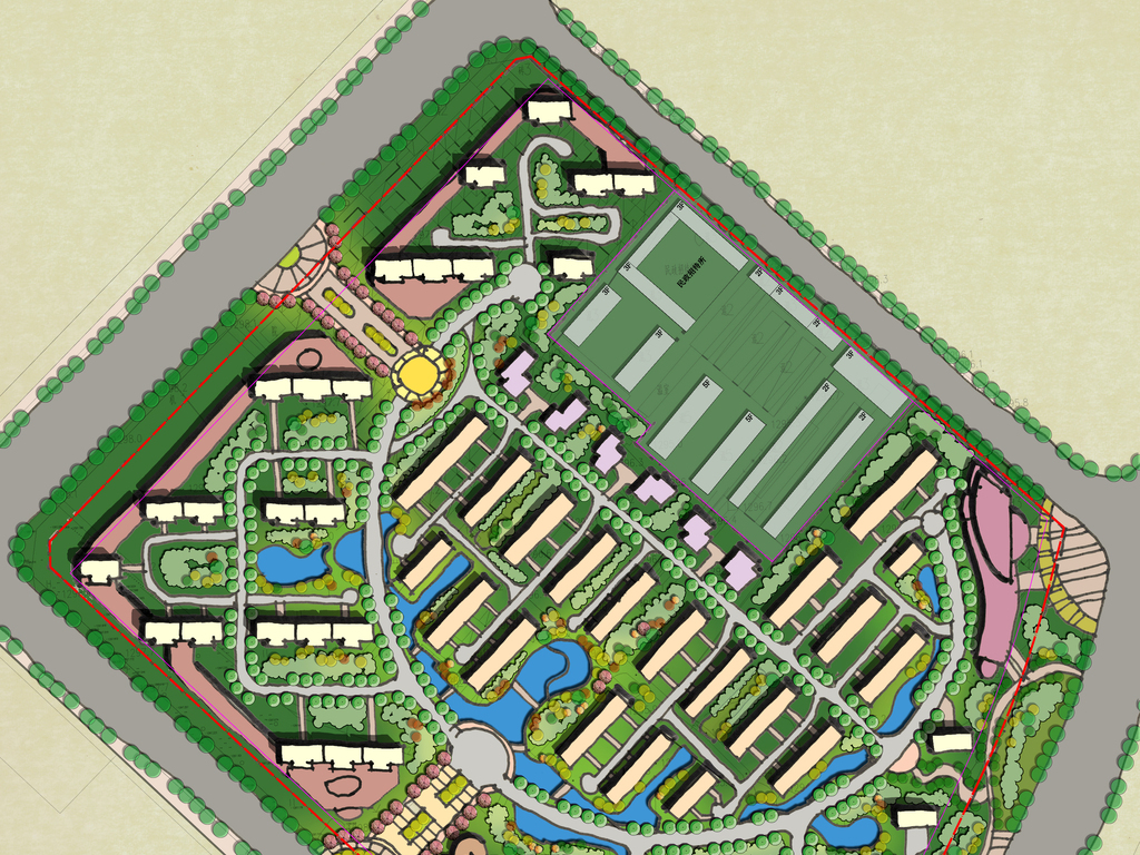 原创高档小区景观建筑规划psd分层彩色平面图
