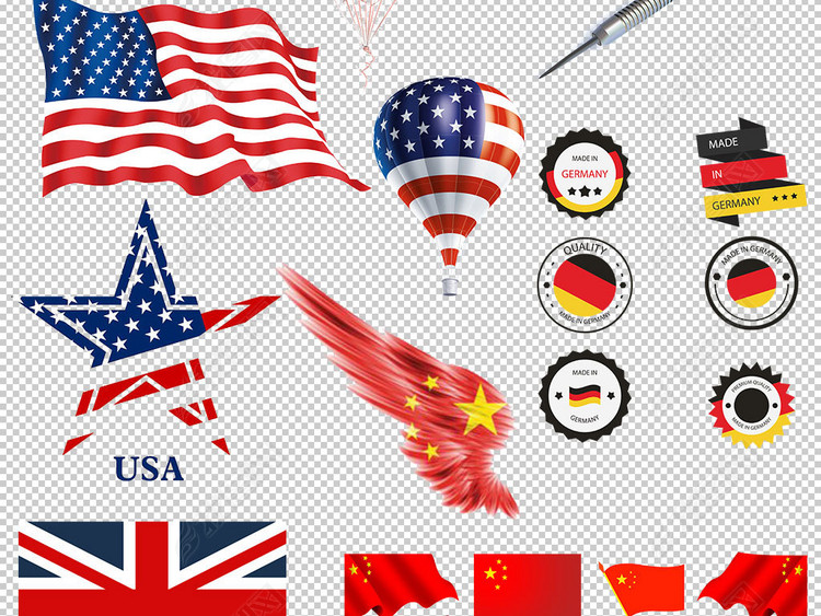 中国美国德国英国澳大利亚多国国旗png图图片