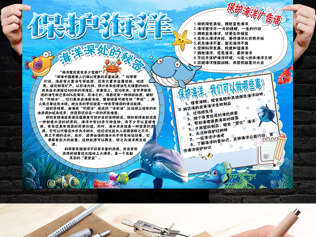 保护海洋小报环保知识科普手抄报电子小报图片