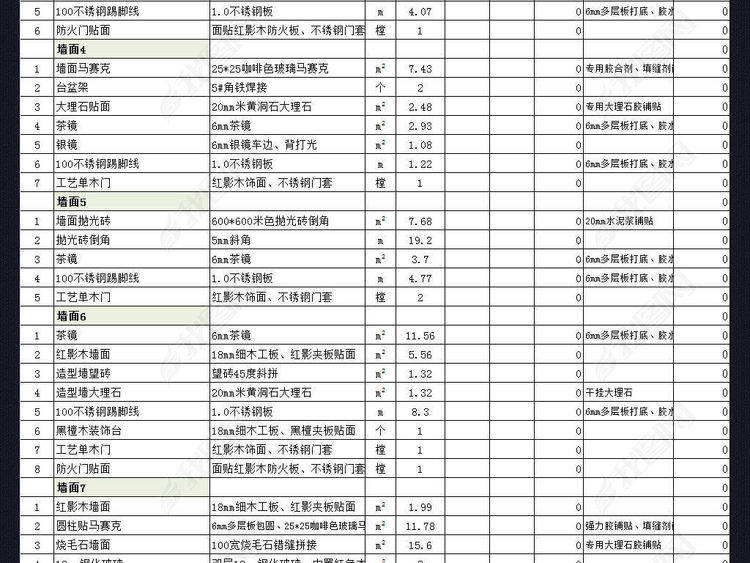 工装饭店餐厅装修报价单工程量估价清单表格图