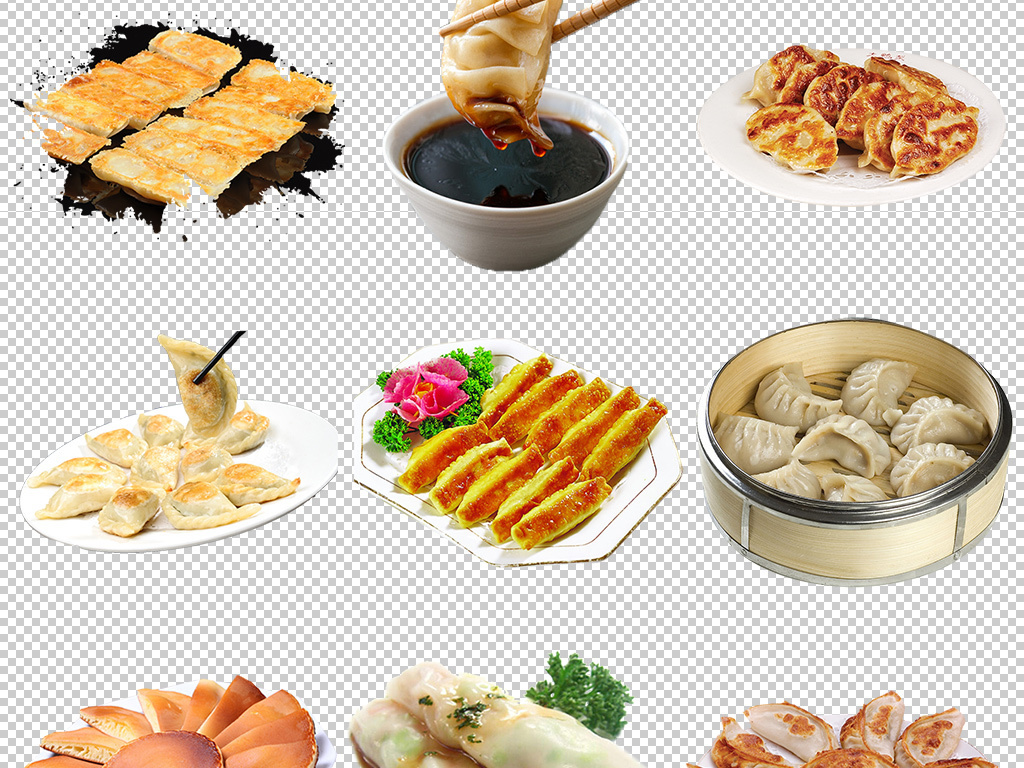 中国传统美食早餐早点锅贴饺子免扣背景图片