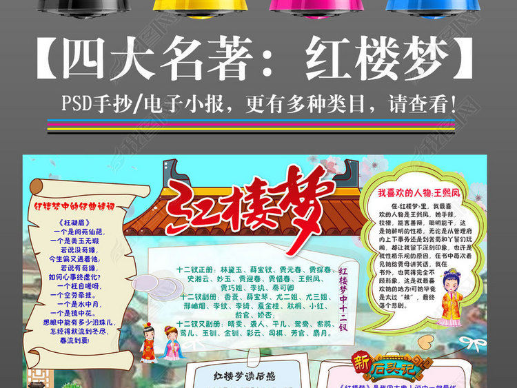 红楼梦小报四大名著读书后感手抄报素材边框模