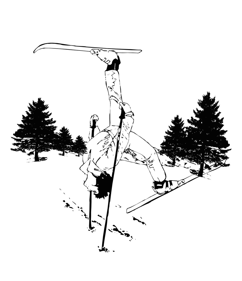滑雪运动员黑白简笔插画图片素材_滑雪运动员