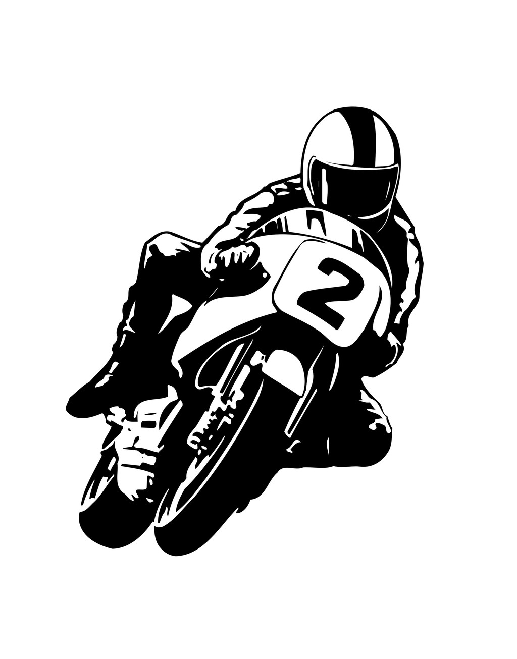 骑摩托车运动员黑白简笔插画图片设计素材_高