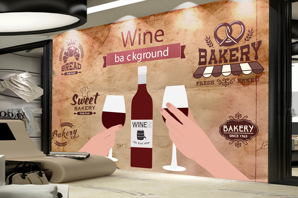 怀旧红酒西餐厅啤酒工装背景墙