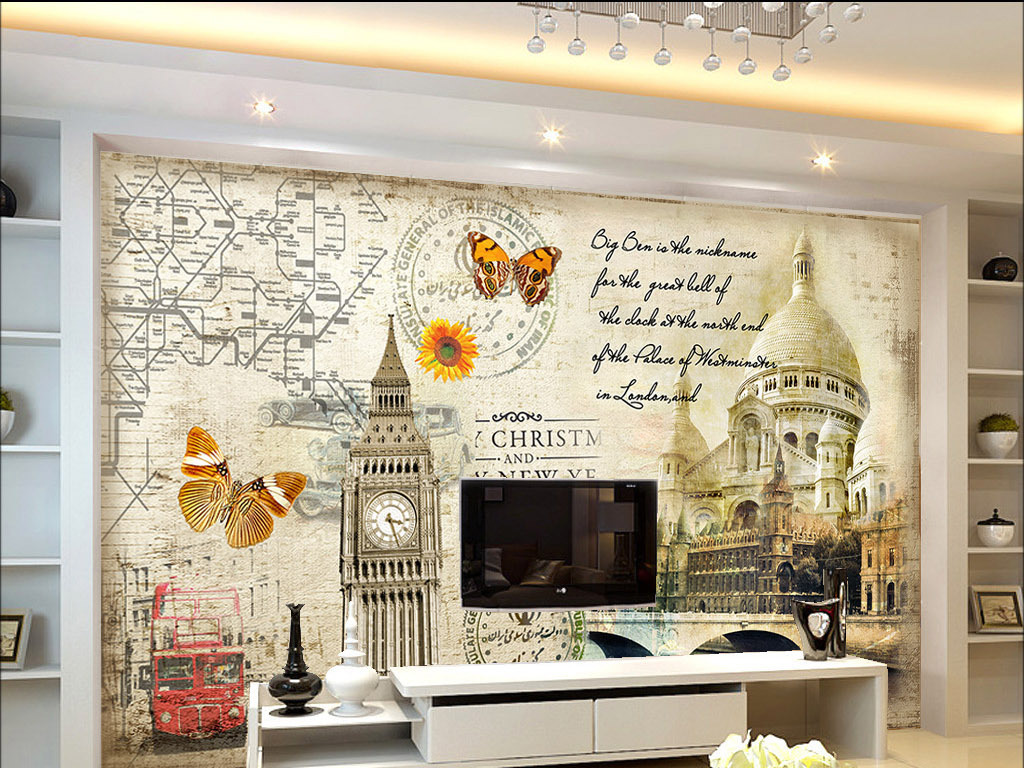 原创欧式古典建筑装饰画复古风欧式背景墙壁画