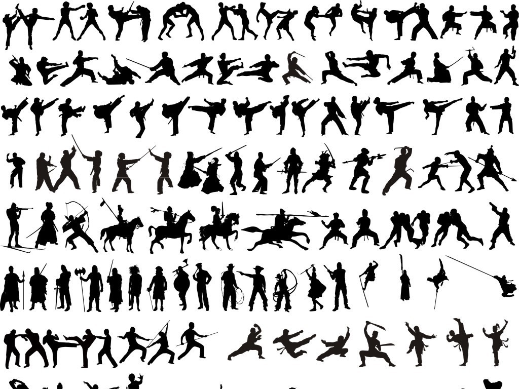 武术格斗武士骑马战争打斗剪影ai cdr格式矢量图设计素材图片