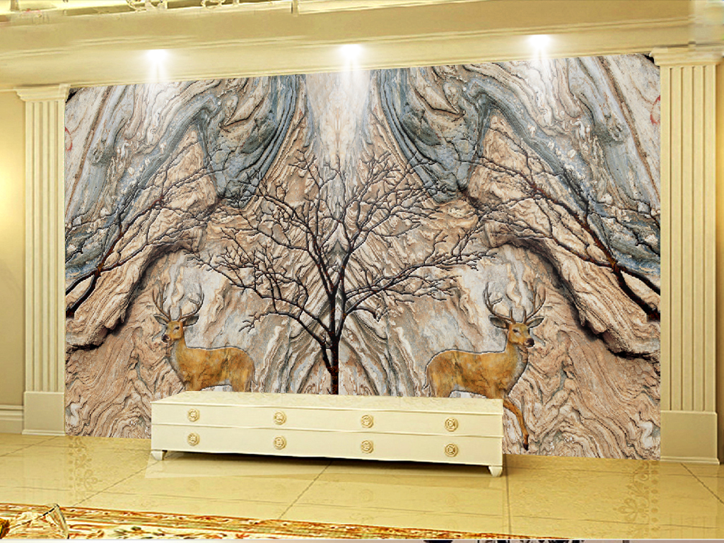 震憾大气意境寻寻糜糜树林之鹿背景墙