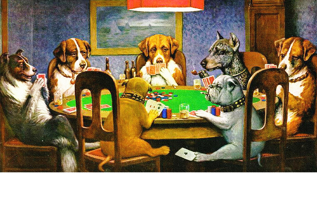 手绘狗狗打扑克猎犬