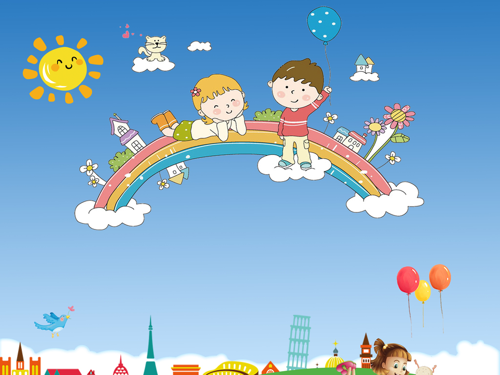 儿童房背景墙卡通背景彩虹背景
