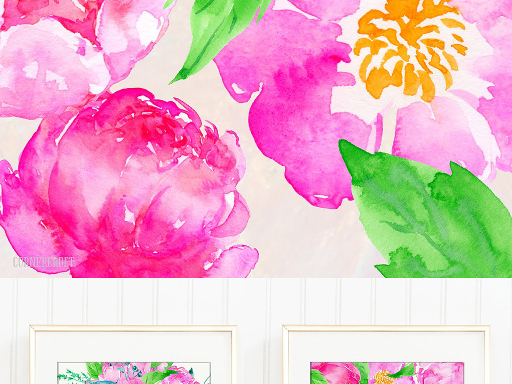 水彩浪漫唯美粉色花卉集海报设计素材