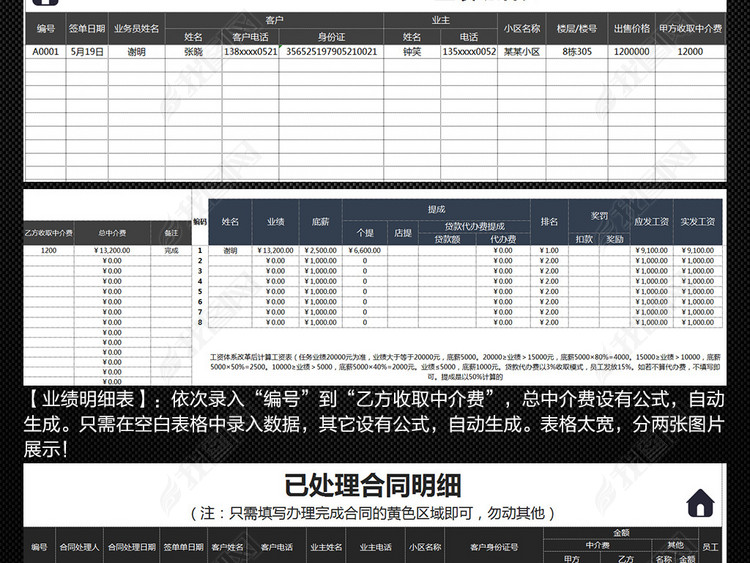 实用版房地产业务员销售管理系统表格