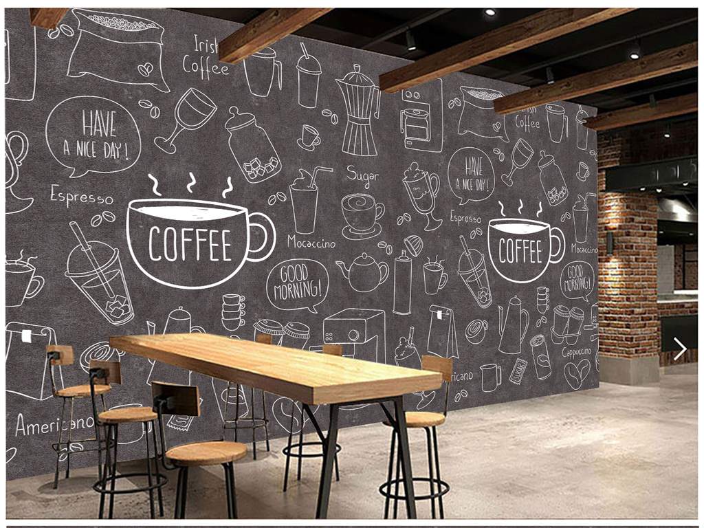 现代简约欧式手绘黑板画咖啡店西餐厅背景墙