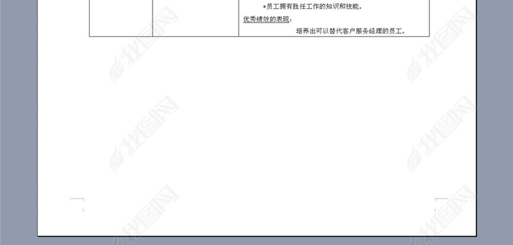 客户服务主管的绩效标准样表