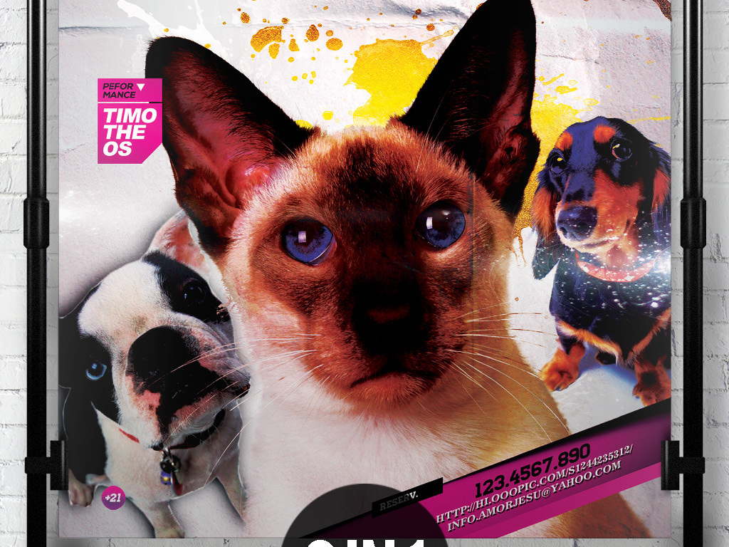 我图网提供精品流行嘻哈潮流时尚猫狗混音节奏电音派对创意海报素材下载,作品模板源文件可以编辑替换,设计作品简介: 嘻哈潮流时尚猫狗混音节奏电音派对创意海报 位图, CMYK格式高清大图,使用软件为 Photoshop CC(.psd)
