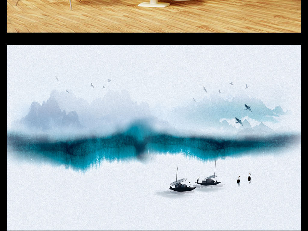 新中式抽象意境水墨山水画背景墙壁画