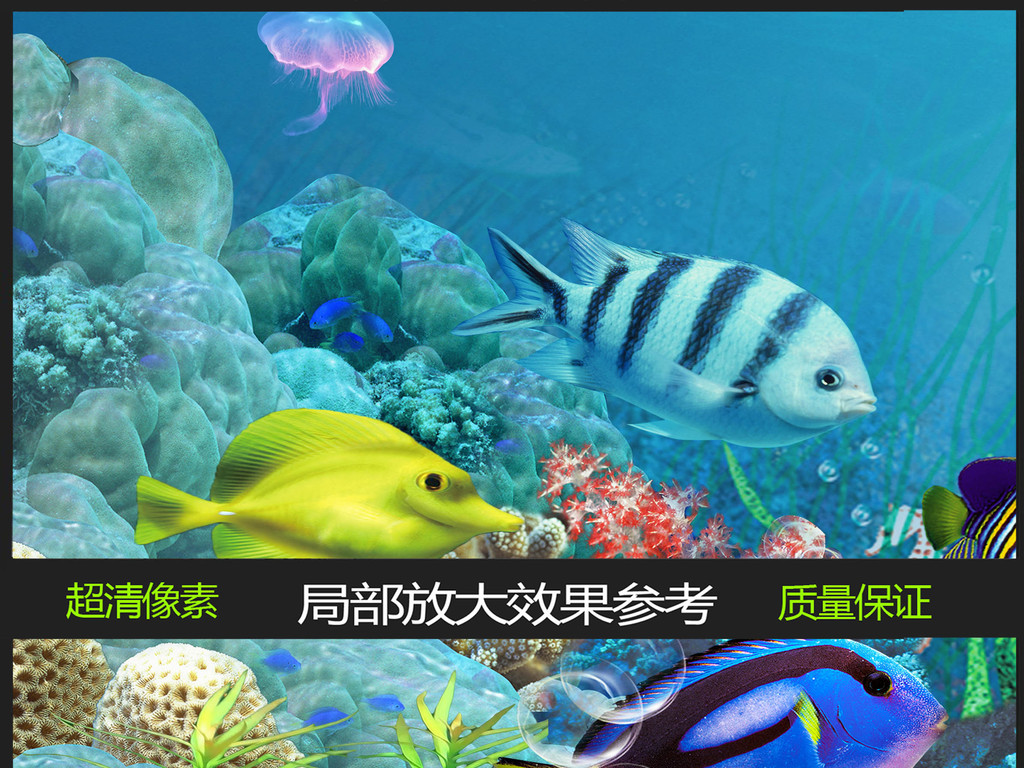高清海底世界水底巨幅风景画海豚电视背景墙