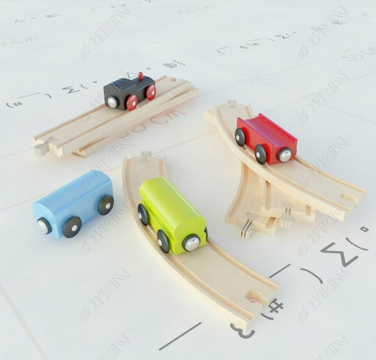 木质跑道彩色小火车3D模型图片下载max素材