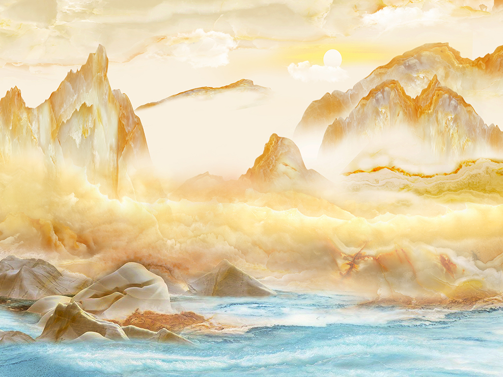 腾云驾雾黄色欧式现代陶瓷背景墙大理石纹