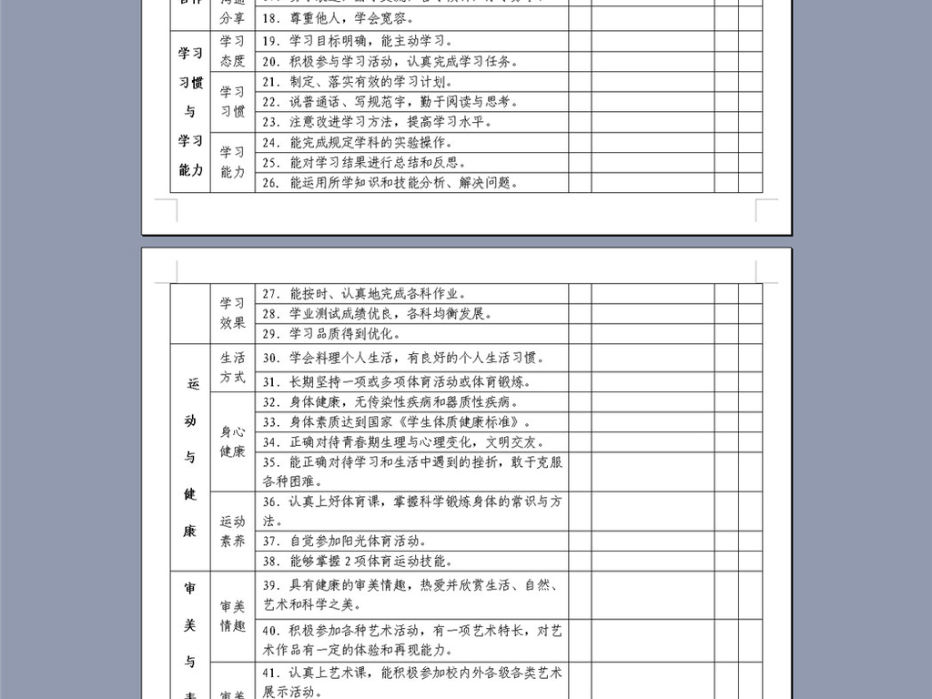 综合素质评价表