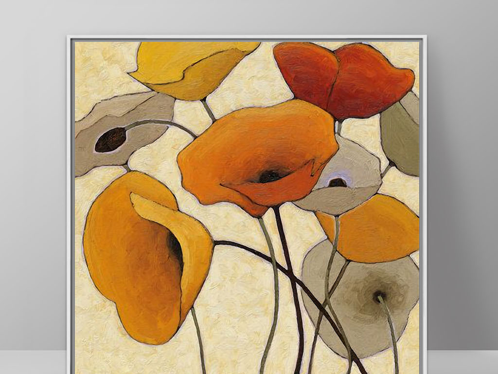 印象罂粟花现代北欧简约手绘花卉欧式装饰画