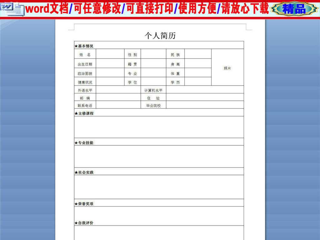 大学生求职标准空白个人简历表格