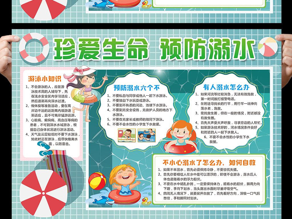 预防溺水手抄报珍爱生命电子小报word