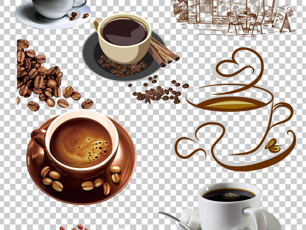 咖啡杯咖啡豆创意海报png素材