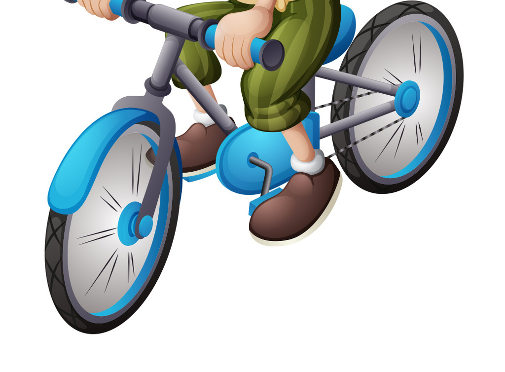 卡通开心男孩骑自行车