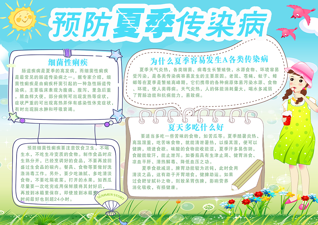 清新夏季疾病预防电子手抄报图片